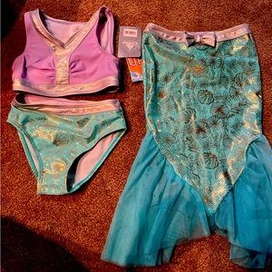 Disney Store ARIEL mermaid 3 piece bathing suit  NWT size 4